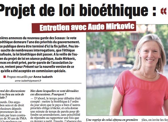 PJL bioéthique: entretien avec Aude Mirkovic